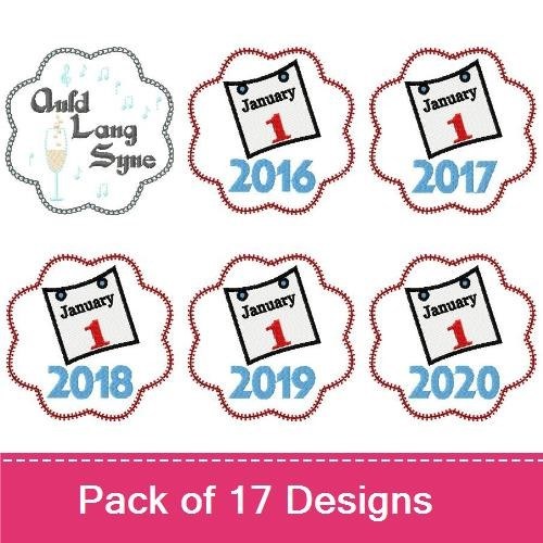 New Year Celebration Embroidery Designs Bundle – Auld Lang Syne, January 1 2023, January 1 2022 & More (17 Designs)