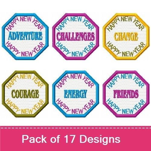 New Year Inspirational Words Embroidery Designs Bundle – Happy New Year Adventure, Courage, Friends & More (17 Designs)