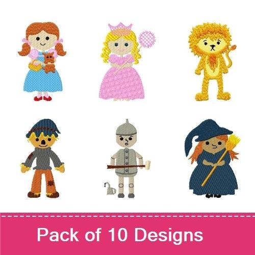Girl, Princess & Lion Embroidery Bundle – Scarecrow & Witch (10 Designs)