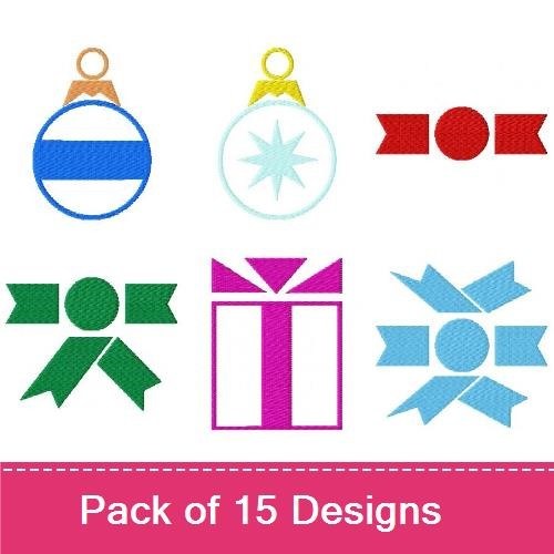 Holiday Ornaments Embroidery Designs Bundle – Blue, Green, Pink, Red & More (15 Designs)