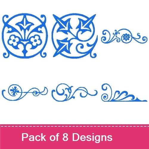 Floral Monogram & Ornamental Flourish Embroidery Designs Bundle – Vintage Floral Monogram, Swirling Flourish & More (8 Designs)