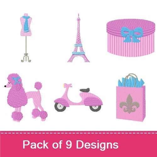 Parisian Chic Embroidery Designs Bundle – Eiffel Tower, Dress Form, Poodle & More (9 Designs)