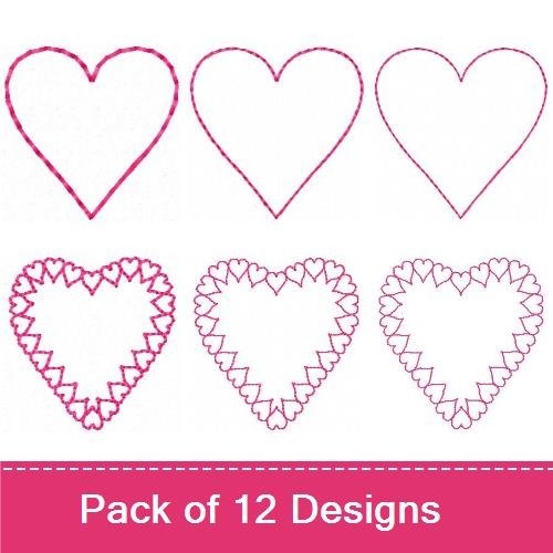 Heart Embroidery Designs Bundle – Heart with Rose, Vibrant Heart, Lace Heart & More (12 Designs)