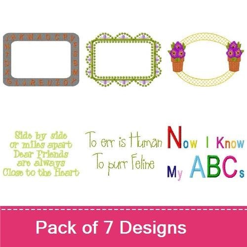 Whimsical Frames Embroidery Designs Bundle – Flower Pot Frame, Lattice Frame, Lace Quote Frame & More (7 Designs)