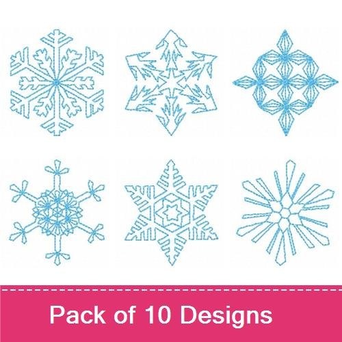 Redwork Winter Snowflakes Embroidery Designs Bundle – Unique Snowflake Patterns & More (10 Designs)
