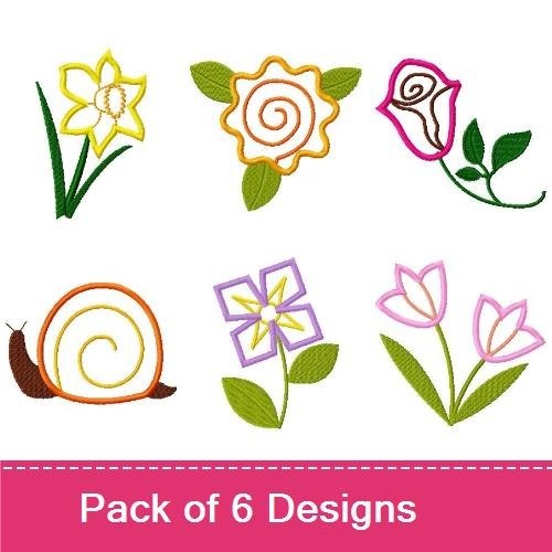 Spring Flowers Embroidery Designs Bundle – Daffodil, Rose, Tulip & More (6 Designs)