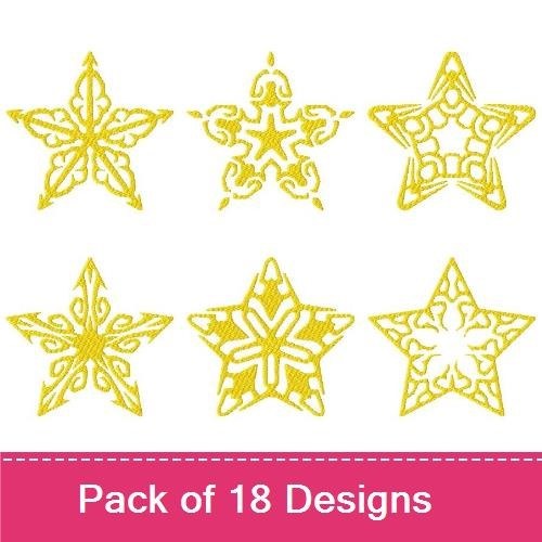 Elegant Yellow Star Embroidery Designs Bundle – Yellow Star with Swirls, Intricate Yellow Star & More (18 Designs)