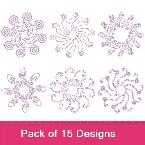 Redwork Swirly Embroidery Designs Bundle – Swirly Design 1, Swirly Design 2, Swirly Design 3 & More (15 Designs)