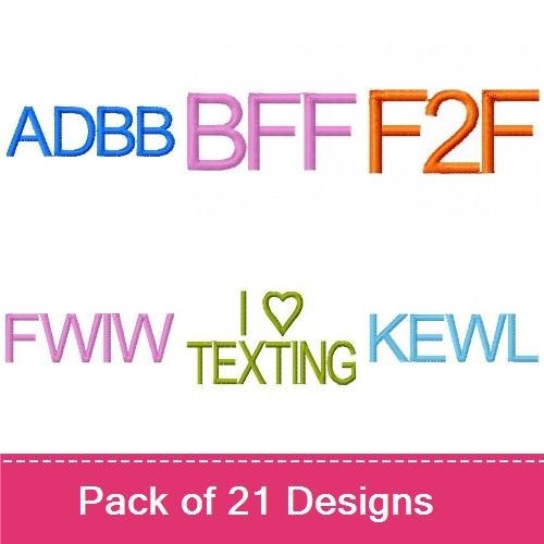 Texting & Chat Slang Embroidery Designs Bundle – I Love Texting, OMG, BFF & More (21 Designs)