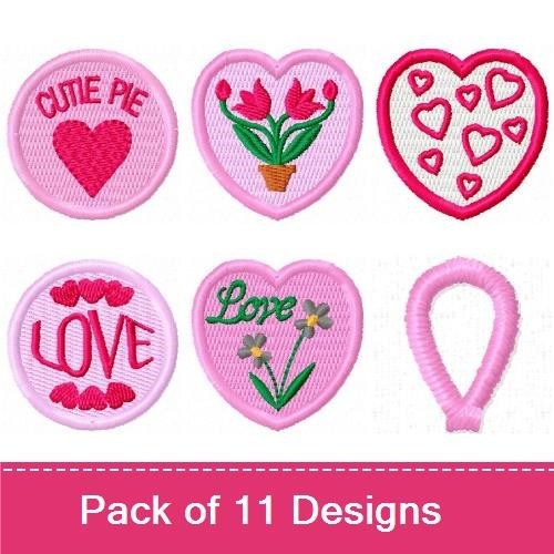 Valentine's Day Patches Embroidery Designs Bundle – Be Mine Heart, Love Patch, Sweetheart Patch & More (10 Designs)