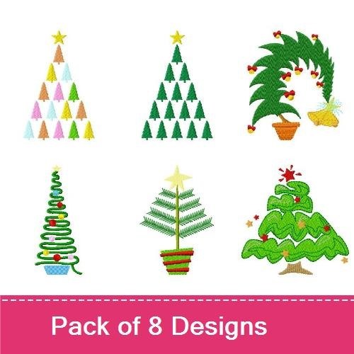 Christmas Tree Embroidery Designs Bundle – Colorful Christmas Trees, Potted Christmas Tree, Sugar Cookie Christmas Tree & More (8 Designs)