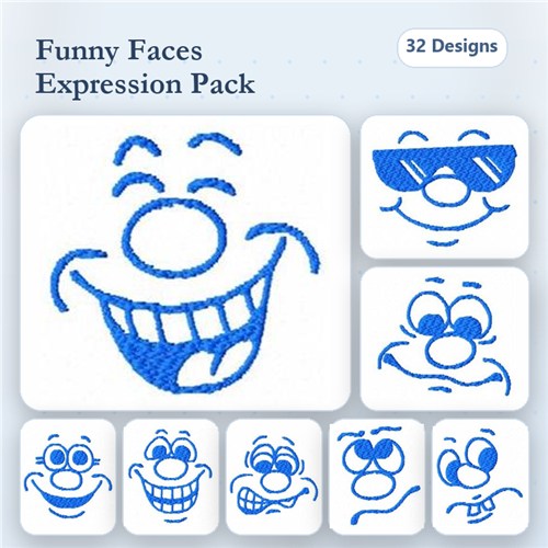 Funny Face Expressions Embroidery Designs Bundle – Smiling Face, Winking Face, Grinning Face & More (32 Designs)