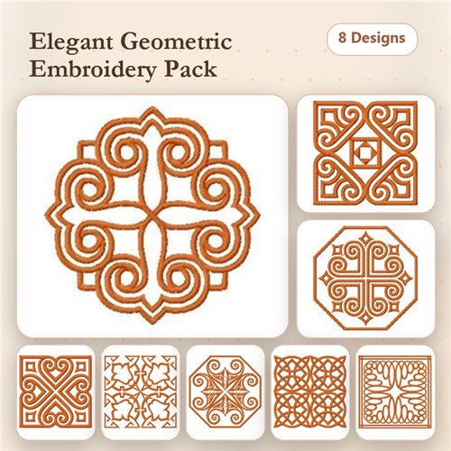Geometric Patterns Embroidery Designs Bundle – Intricate Circular Design, Complex Geometric Pattern & More (8 Designs)