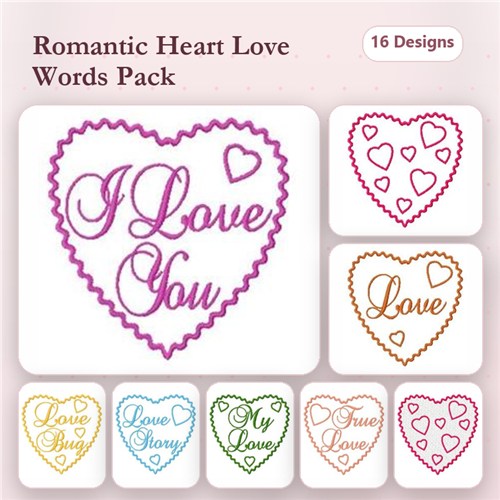 Redwork Romantic Heart Embroidery Designs Bundle – I Love You Heart, My Love Heart, True Love Heart & More (16 Designs)