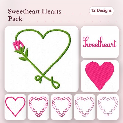 Heart Embroidery Designs Bundle – Heart with Rose, Vibrant Heart, Lace Heart & More (12 Designs)