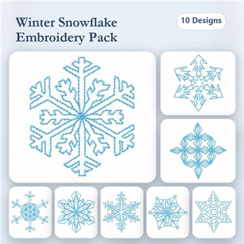 Redwork Winter Snowflakes Embroidery Designs Bundle – Unique Snowflake Patterns & More (10 Designs)