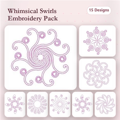 Redwork Swirly Embroidery Designs Bundle – Swirly Design 1, Swirly Design 2, Swirly Design 3 & More (15 Designs)