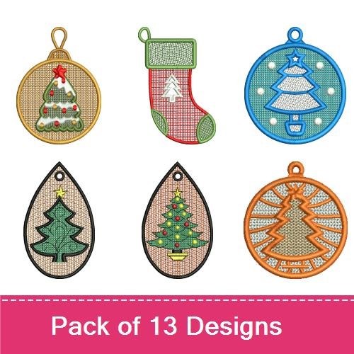 FSL Christmas Tree Ornament Embroidery Bundle – Tree Ornament with Star, Circular Ornament & More (13 Designs)