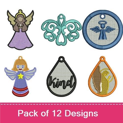 FSL Angel Ornaments Embroidery Designs Bundle – Lace Angel, Angel with Halo, Ornate Angel & More (12 Designs)