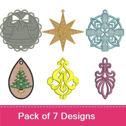 FSL Holiday Ornaments Embroidery Designs Bundle – Christmas Tree, Star, Snowflake & More (7 Designs)