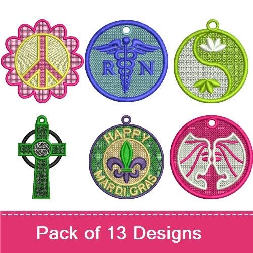 FSL Spiritual Charms Embroidery Bundle – Heart Charm with Paw Prints, Caduceus Symbol Charm, Cross Charm & More (13 Designs)