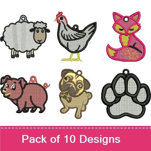 Animal Keychain Embroidery Bundle – Sheep, Chicken, Fox & More (10 Designs)