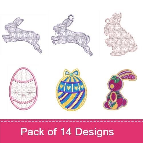 FSL Easter Bunny and Eggs Embroidery Designs Bundle – Easter Bunny, Decorative Egg, Hanging Bunny & More (14 Designs)