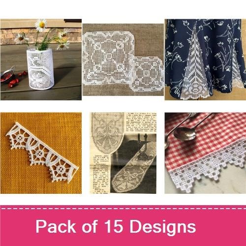 FSL Vintage Lace Embroidery Designs Bundle – Lace Doily, Coaster Set, Napkin Holder & More (15 Designs)
