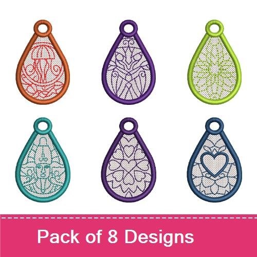 FSL Teardrop Lace Embroidery Bundle – Jellyfish, Flower, Heart & More (8 Designs)