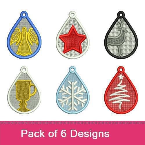 FSL Holiday Ornaments Embroidery Designs Bundle – Angel, Star, Reindeer & More (6 Designs)