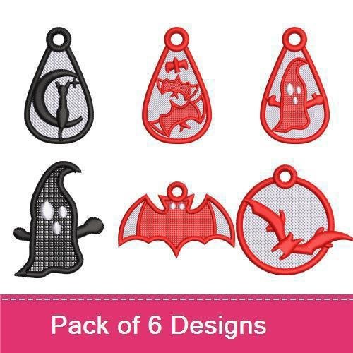 FSL Halloween Charms Embroidery Designs Bundle – Ghost Charm, Bat Charm, Pumpkin Charm & More (6 Designs)