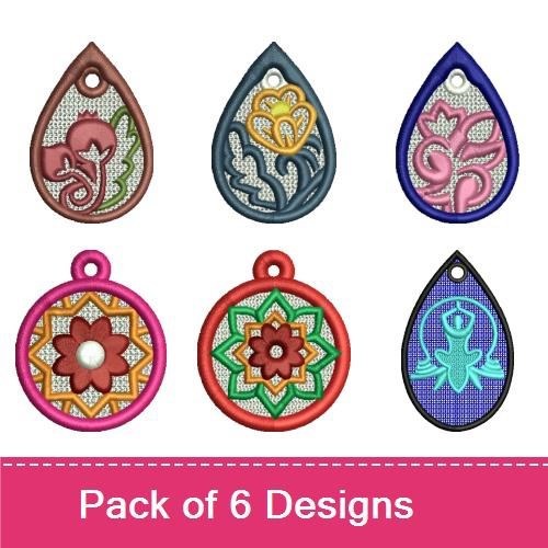 FSL Colorful Floral Earrings Embroidery Designs Bundle – Floral Lace Earring 1, Earring 2, Earring 3 & More (6 Designs)