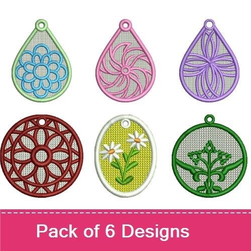 FSL Floral Earrings Embroidery Bundle – Floral Lace Teardrop, Lattice Flower, Open Circle Flower & More (6 Designs)
