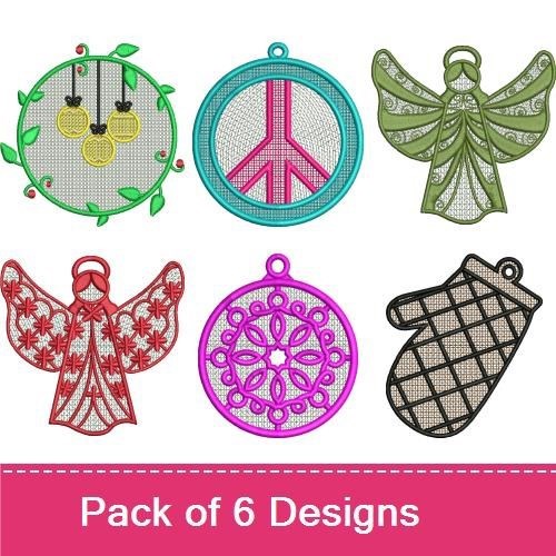 FSL Festive Ornaments & Angels Embroidery Designs Bundle – Angel Ornament, Wreath with Ornaments, & More (6 Designs)