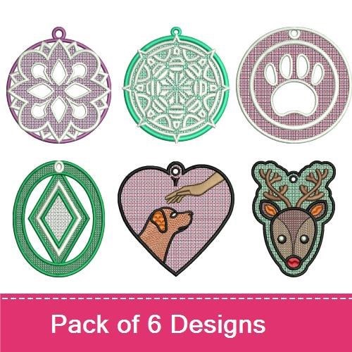 Flower, Paw Print & Reindeer Embroidery Bundle – Holiday Ornaments (6 Designs)