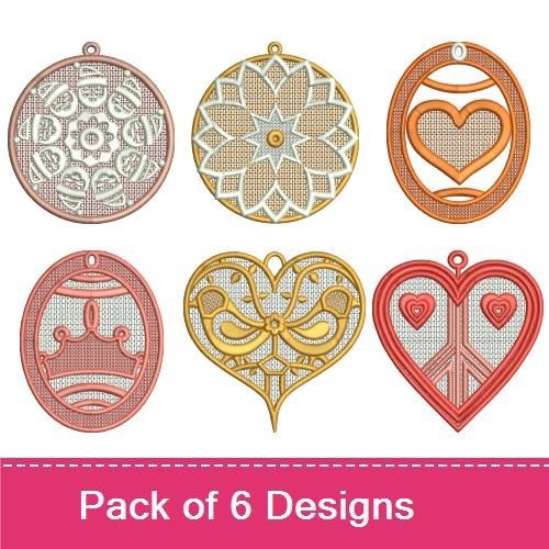 FSL Elegant Heart & Floral Embroidery Designs Bundle – Lacy Heart, Floral Ornament, Crown Ornament & More (6 Designs)