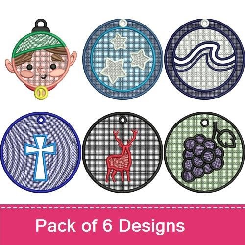 FSL Holiday & Nature Ornaments Embroidery Designs Bundle – Elf, Star, Reindeer & More (6 Designs)