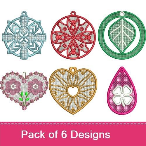 FSL Lace Motifs Embroidery Designs Bundle – Cross, Snowflake, Leaf & More (6 Designs)