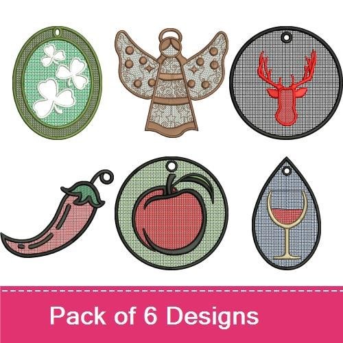 FSL Seasonal Charms Embroidery Designs Bundle – Clovers, Angel, Deer, Chili Pepper & More (6 Designs)