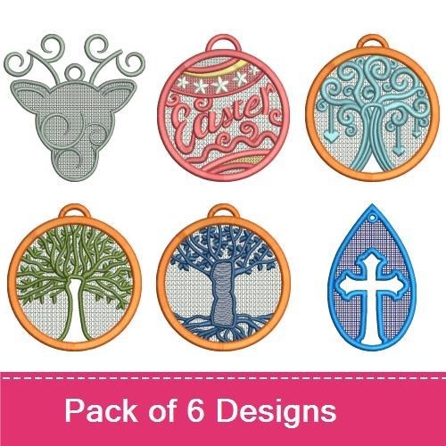 FSL Elegant Tree Holiday Embroidery Designs Bundle – Elegant Tree Ornament, Holiday Deer Ornament, Easter Ornament & More (6 Designs)