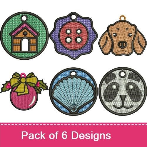 Dog House, Button & Panda Keychain Embroidery Bundle – Fun Designs (6 Designs)