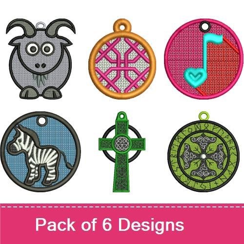 FSL Eclectic Charm Embroidery Bundle – Celtic Cross, Sheep, Zebra & More (6 Designs)