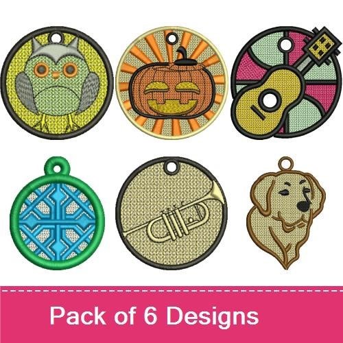 Owl, Pumpkin & Guitar Keychain Embroidery Bundle – Fun Designs (6 Designs)