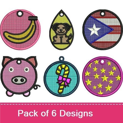 Banana, Pug & Flag Keychain Embroidery Bundle – Fun Designs (6 Designs)