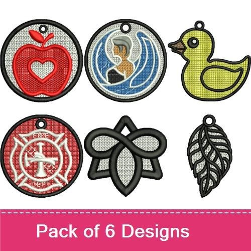 FSL Charm Embroidery Designs Bundle – Apple, Mermaid, Duck, & More (6 Designs)