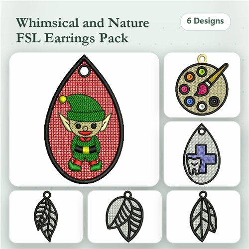 FSL Whimsical Nature Earrings Embroidery Bundle – Elf, Palette, Cross & More (6 Designs)