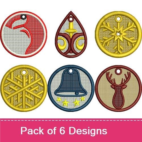 FSL Holiday Ornaments Embroidery Designs Bundle – Reindeer, Bird, Bell & More (6 Designs)