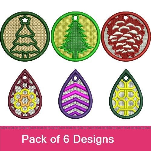 FSL Holiday Nature Embroidery Designs Bundle – Christmas Tree Ornament, Pine Cone Ornament & More (6 Designs)