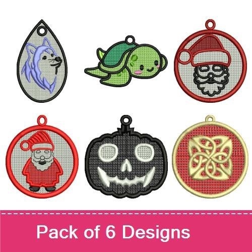 Wolf & Turtle Keychain Embroidery Bundle – Santa, Gnome & Skull (6 Designs)
