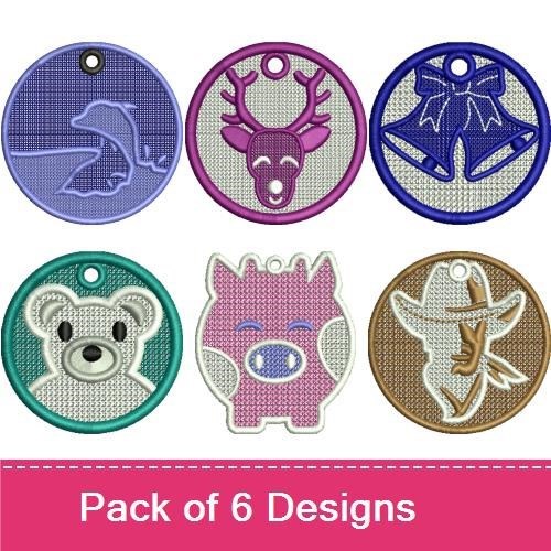 FSL Animal & Holiday Charms Embroidery Bundle – Bell, Dolphin, Reindeer & More (6 Designs)